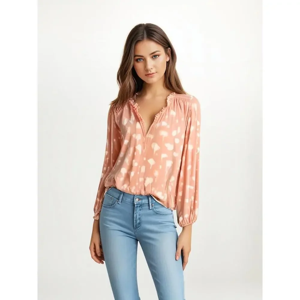 Simply‎ Vera Vera Wang Women's XL Pink Floral Ruffle Blouse Top